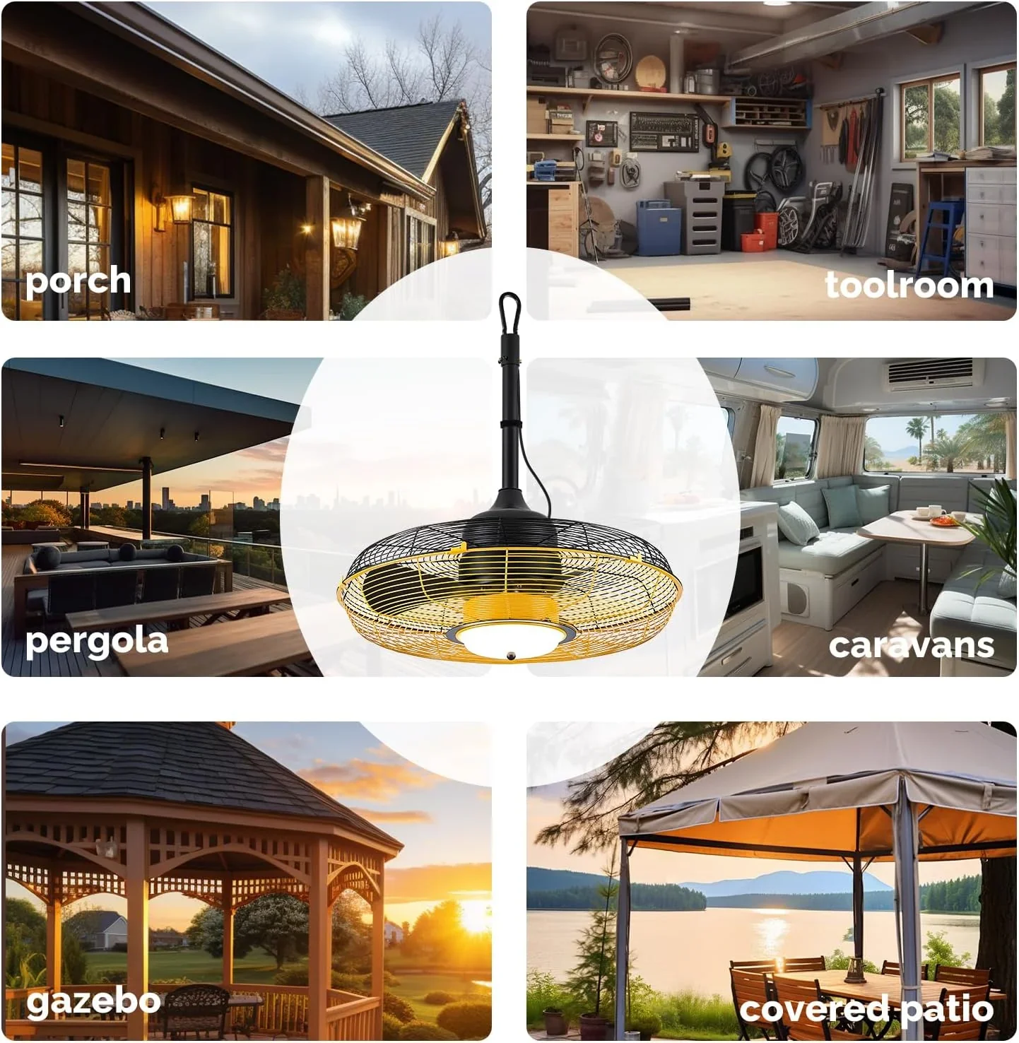 Orison Outdoor Plug-In Ceiling Fan With Light, Yellow, 21in D x 21in W x 10in H - B63992 - Image 4
