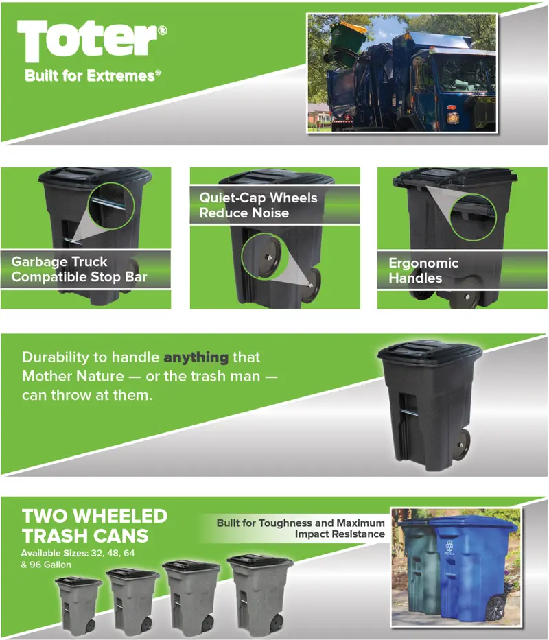 Toter 48 Gallon Trash Can With Smooth Wheels And Lid - ANA48-51406 - Image 3