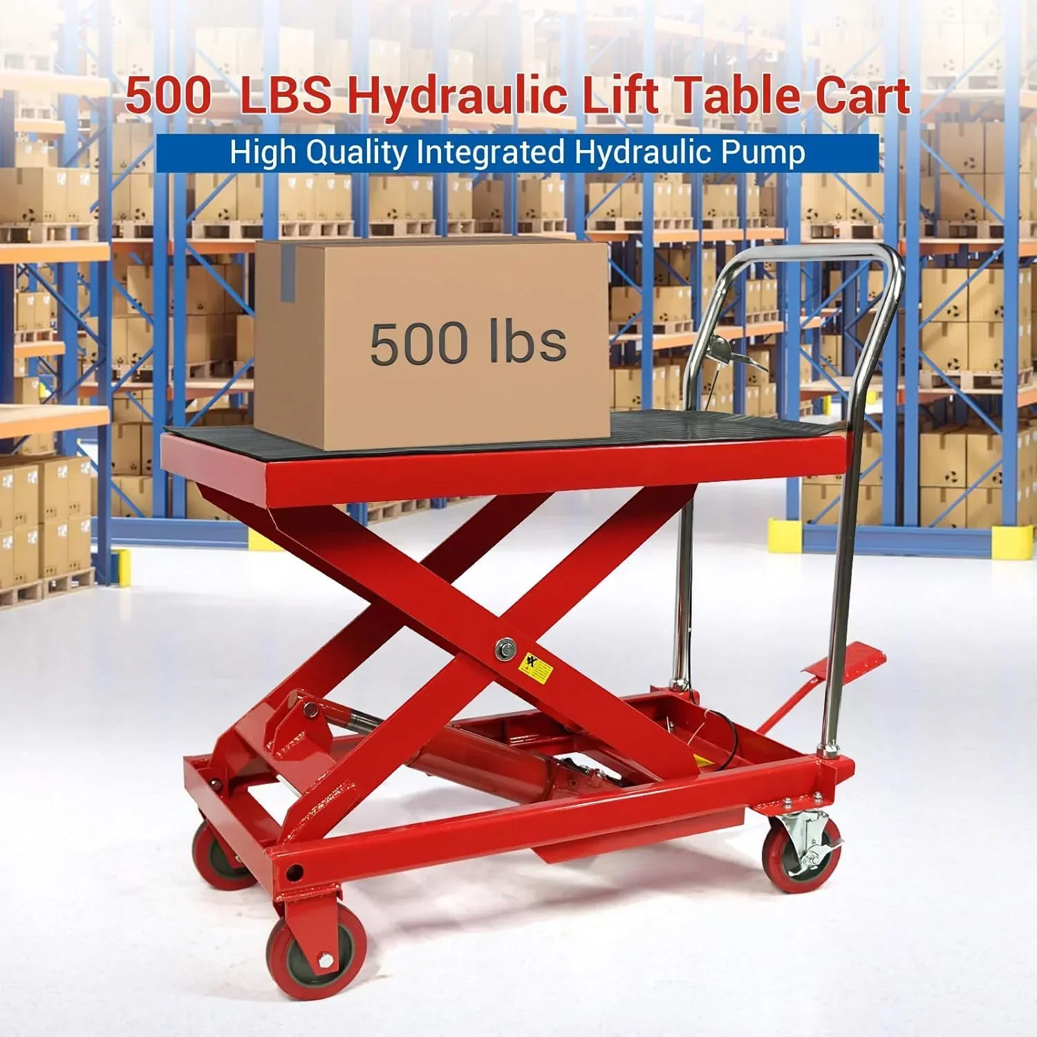 500LBS Hydraulic Lift Table Cart, 30" Lifting Height., Double Scissor Lift Table with 4 Wheels and Non-Slip Pad, Hydraulic Scissor Lift Table for Material Handling and Transportation - Image 6