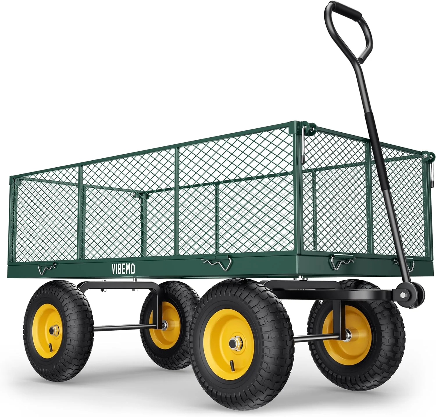 Steel Garden Cart, 2-in-1 1400 lbs Heavy Duty Utility Wagon, with Removable Mesh Sides to Convert into Flatbed, 240 U-Turn 13" Pneumatic Tires Garden Wagon for Farm Yard Lawn Garden Camping - Image 4