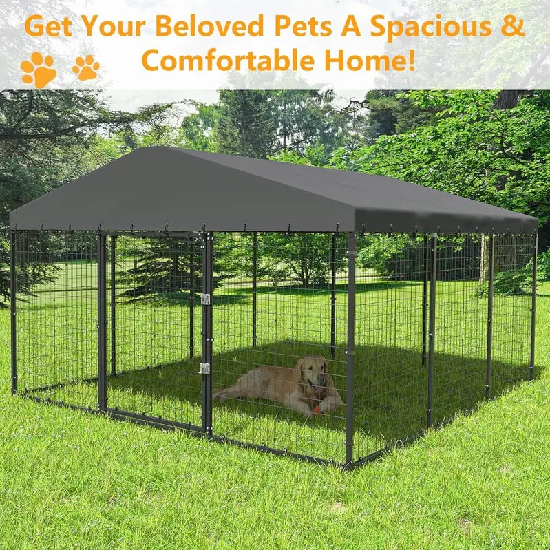 Kullavik Extra-Large Outdoor Dog Kennel, 118 in x 118 in, Heavy-Duty Metal/Steel Enclosure With Waterproof Roof - Black - Image 4