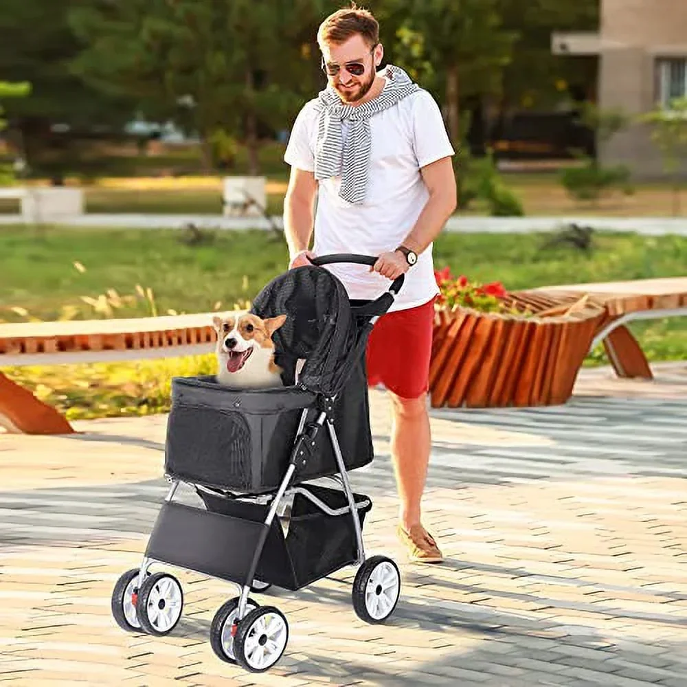 BBBuy 4-Wheel Foldable Pet Stroller, 33 Pounds, Black - Image 7