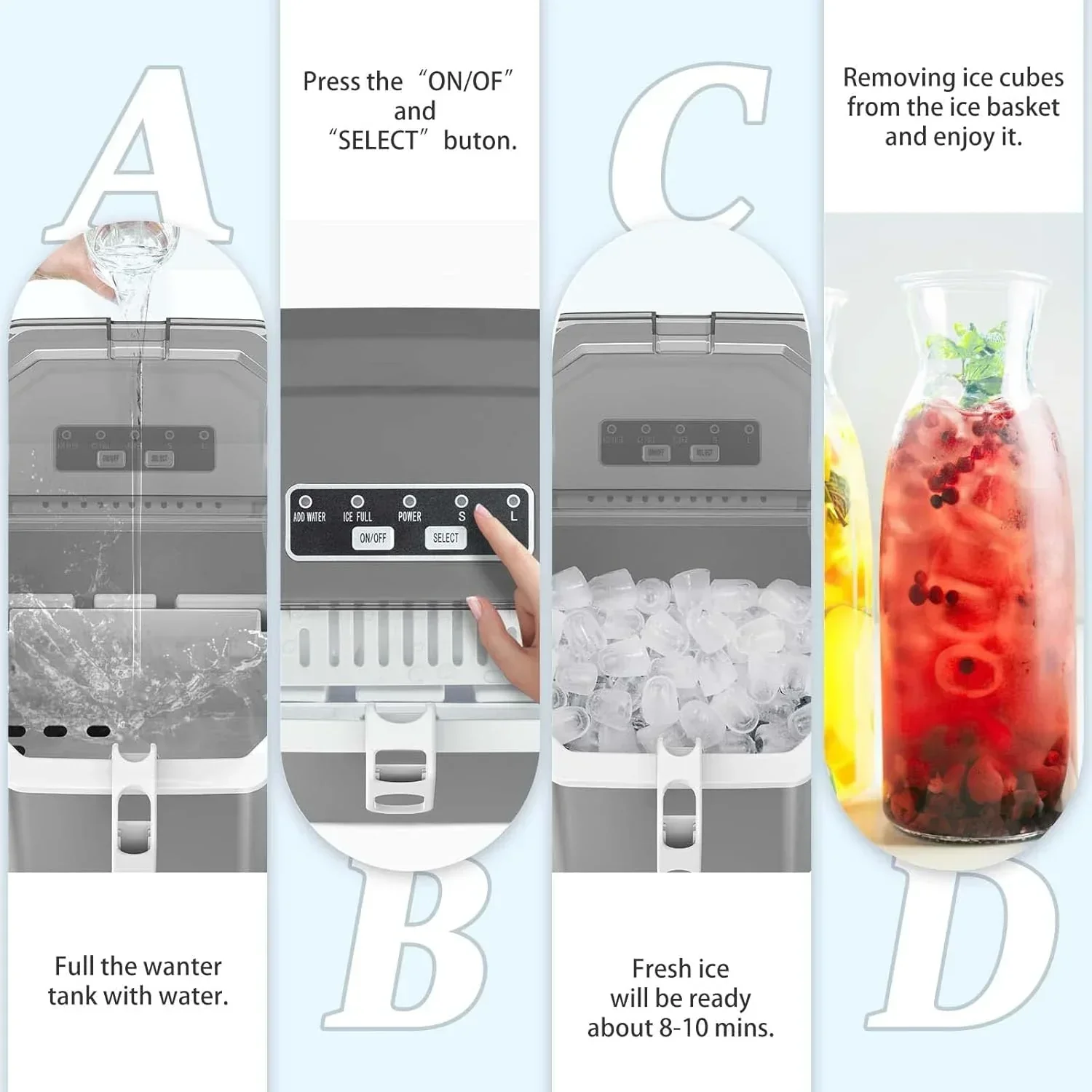 Countertop Ice Maker With Carry Handle, 26 lbs/24 Hrs, 2 Bullet Ice Sizes - Grey - Image 6