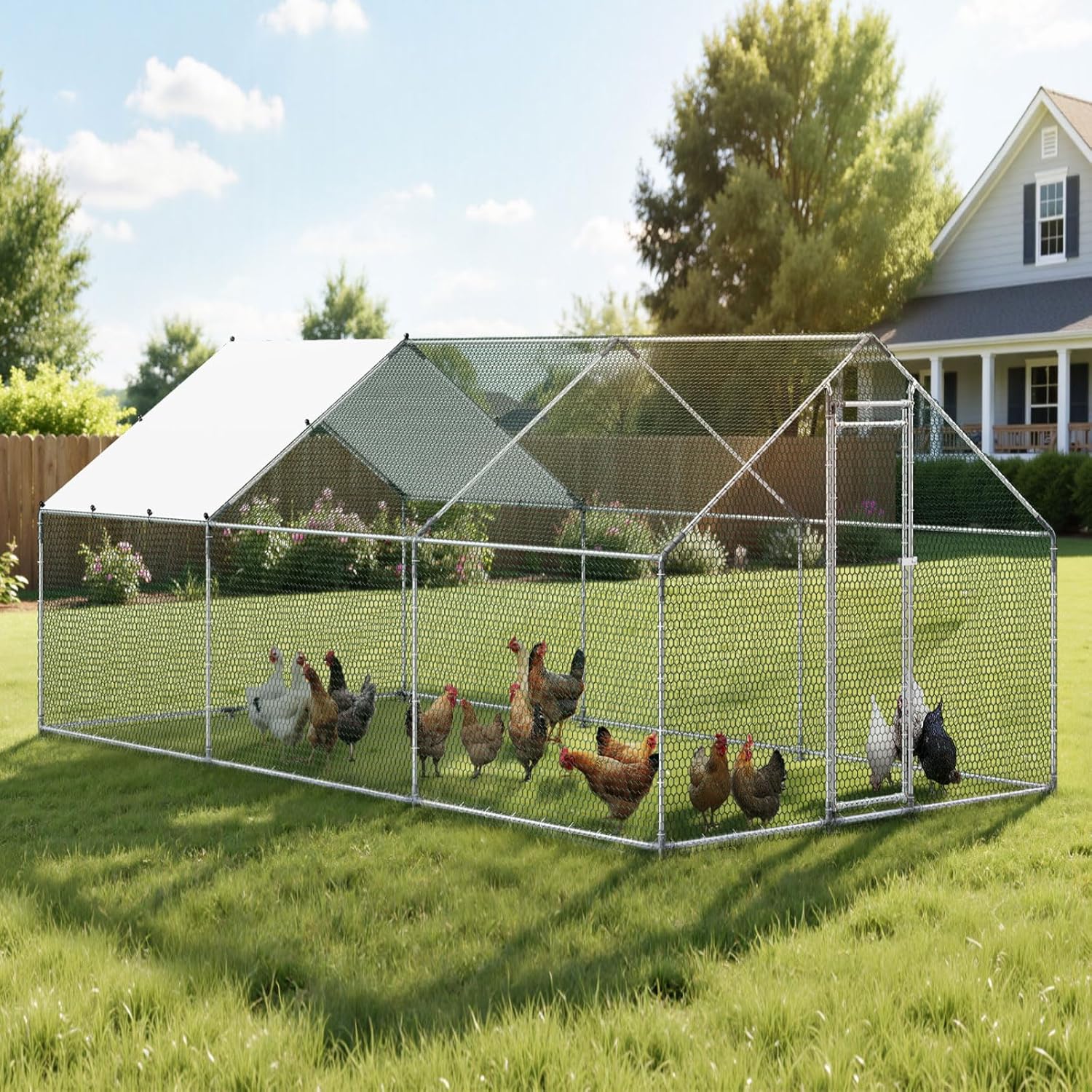 VEVOR Walk-In Metal Chicken Coop With Cover, 19.7 x 9.8 x 6.5 ft, Spire Roof And Security Lock - Image 8