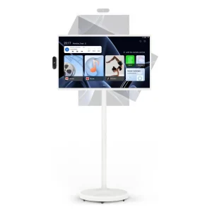 2025 32-Inch Portable TV, 1080P FHD Rolling TV on Wheels with Rotatable Touch Screen, Android 13 OS, 8G RAM+128G Storage, Built-in Battery, Full Swivel Rotation, Voice Remote