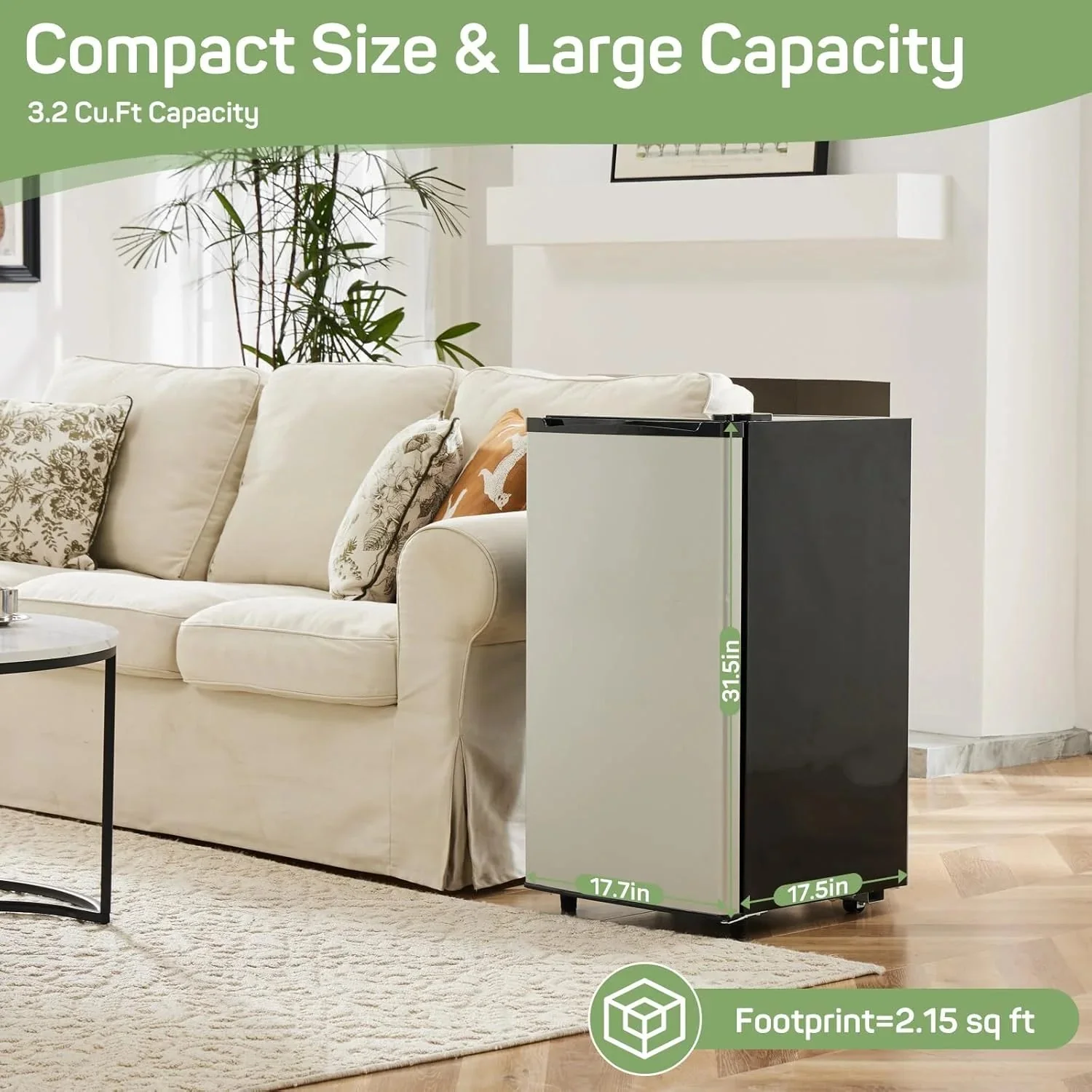 Mini Refrigerator With Internal Freezer, 3.2 Cu. Ft, Black, 17.5 x 17.7 x 31.5 in - Image 11