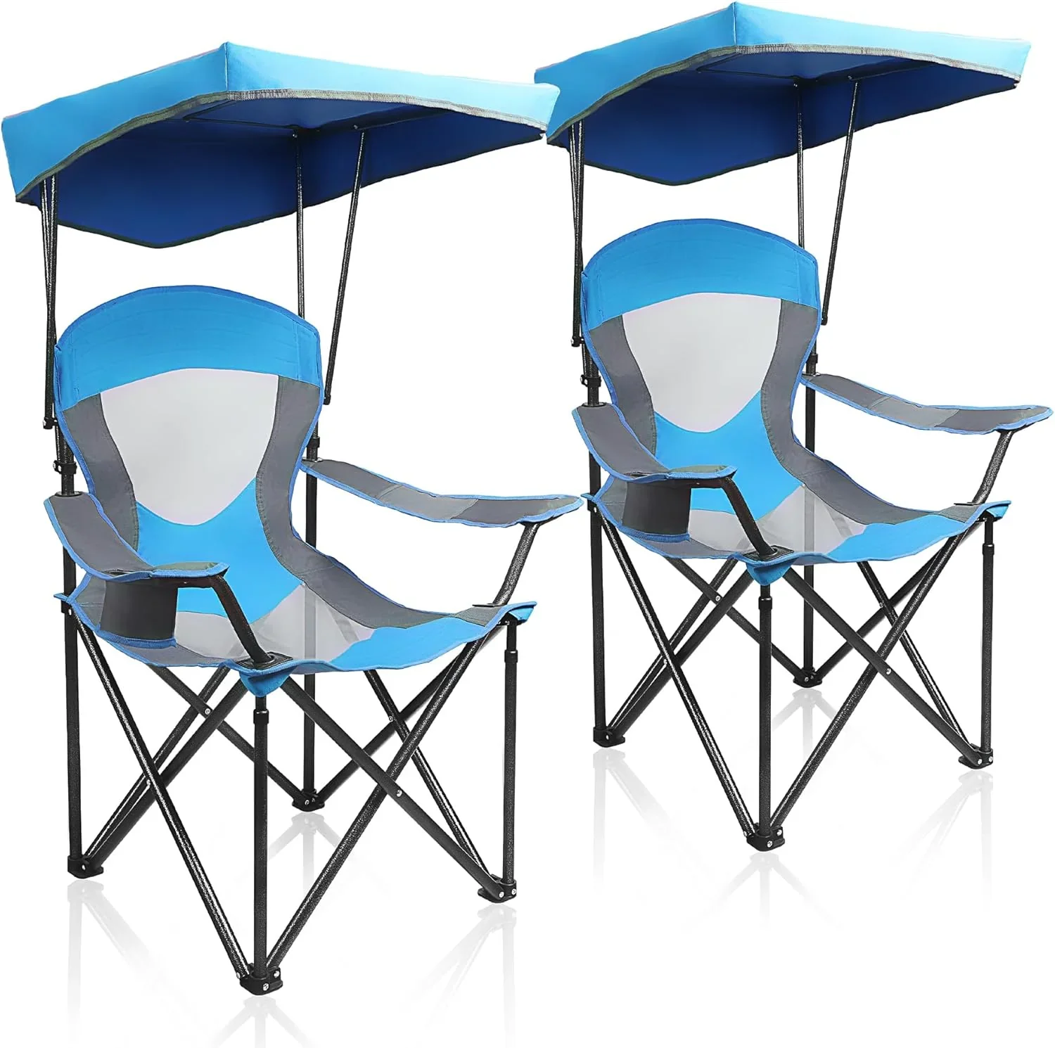 ALPHA CAMP Heavy Duty Canopy Camping Chair, 350 lbs Capacity Oversized Folding Chair with Adjustable Sunshade, Portable Sunshade Chair with Cup Holder for Beach, Fishing, Outdoor - Image 2