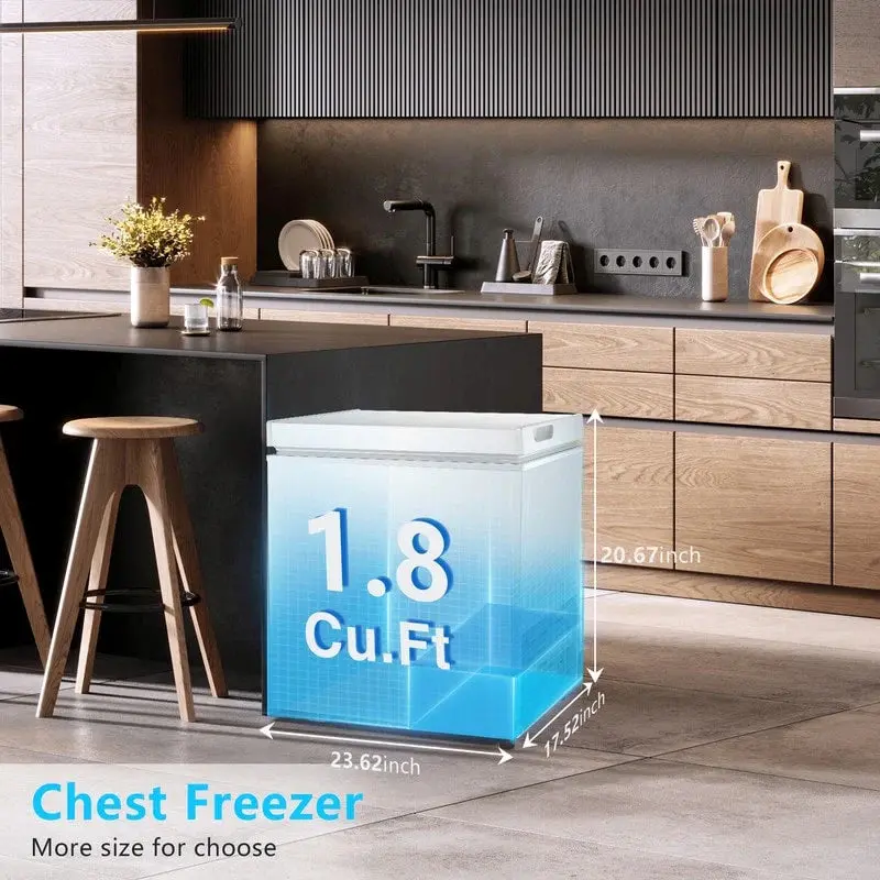 Compact Freestanding Chest Freezer, 1.8 Cu. Ft., Bottom Drain, 7-Tier Thermostat Control - Image 2