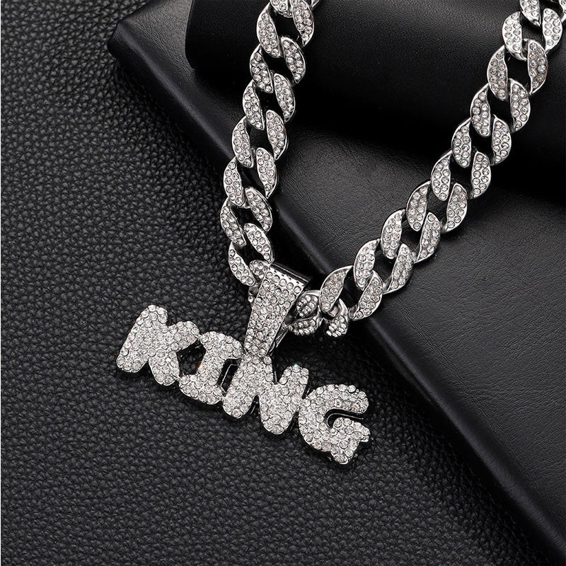Full Diamond King Football Pendant Necklace With 20in Cuban Link Chain, 13mm Width - Image 7