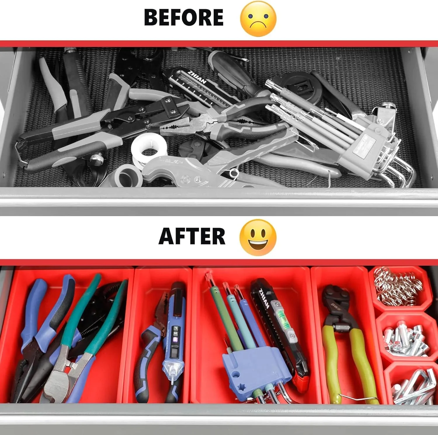 Tool Chest 8-Drawer | 42'' Large Rolling Tool Chest with Wheels | Detachable Top Metal Tool Box | Garage Storage Cabinet for Repair Room,Warehouse | Rolling Tool Box with Hooks,Liners,Tray Divider - Image 5