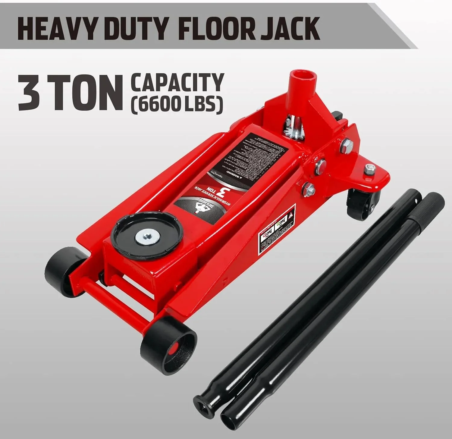 3 Ton Low Profile, Aluminum and Steel Racing Floor Jack with Dual Pistons Quick Lift Pump for Sport Utility Vehicle, Lifting Range 3-15/16" min to 18-5/16" max, Red - Image 11