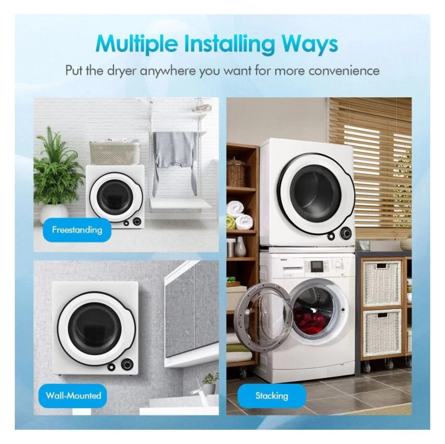 Compact Electric Tumble Dryer, 13.2lbs, White, Stainless Steel Tub, 4 Drying Modes, 2 Heat Settings - Image 8