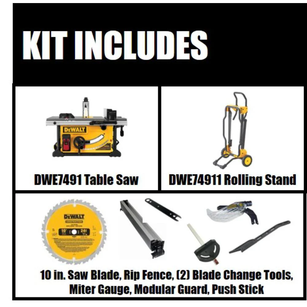 15 Amp Corded 10 in. Job Site Table Saw with Rolling Stand DWE7491RS - Image 2