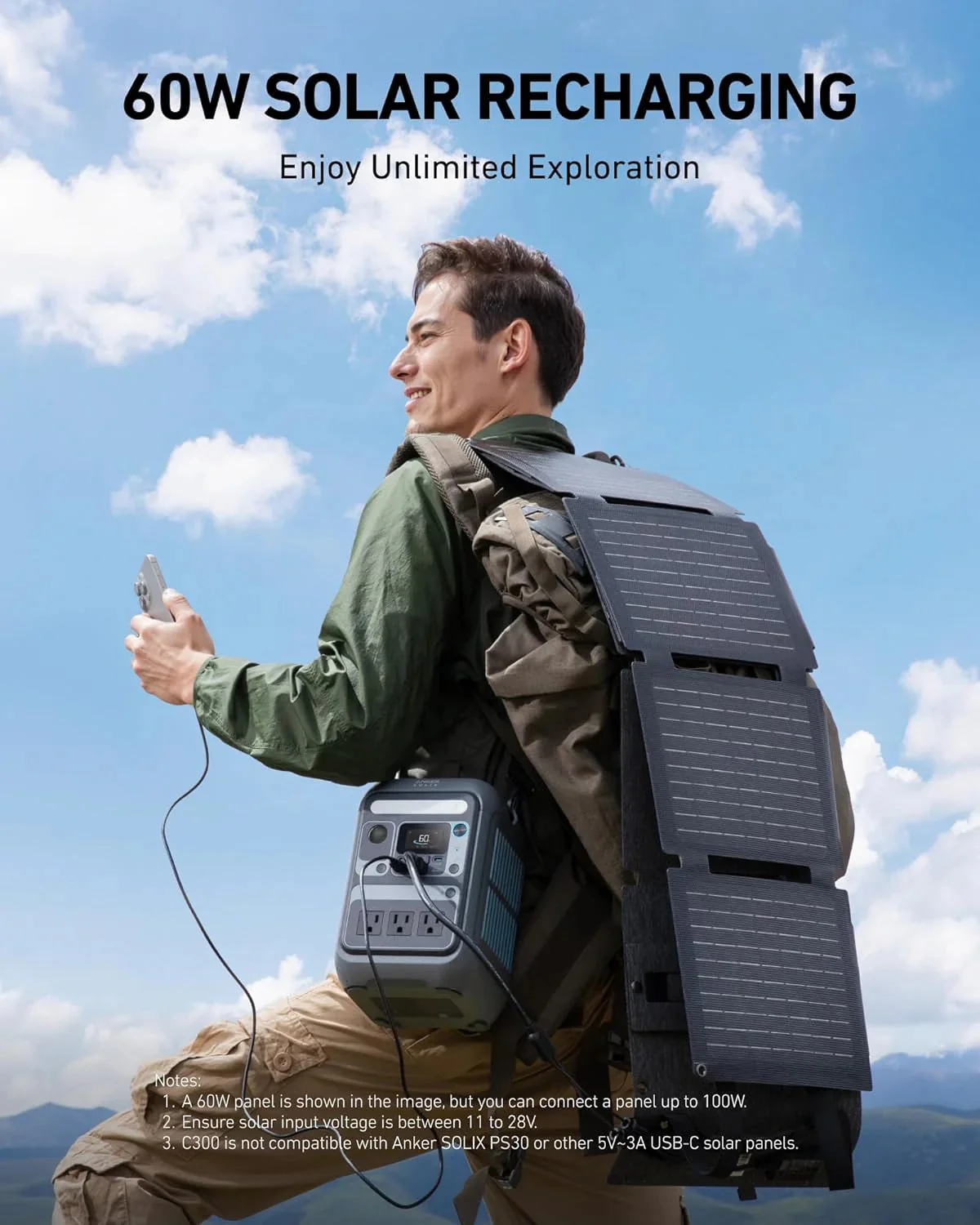 Anker Solar Generator SOLIX C300 with 60W Solar Panel, 288Wh Portable Power Station, 300W (600W Surge), LiFePO4 Battery, 140W Two-Way Fast Charging, for Outdoor Camping, Traveling, and Emergencies - Image 7