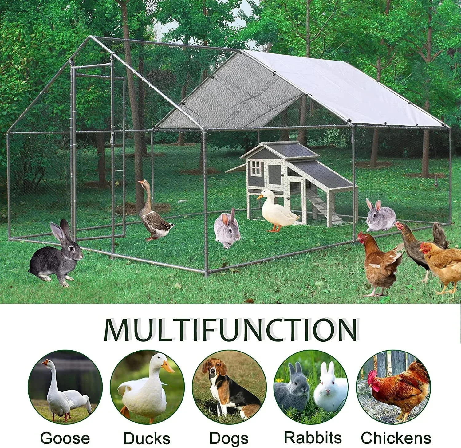 Metal Walk-In Chicken Run Cage With Cover, 10'L X 6.6'W X 6.56'H - Image 12