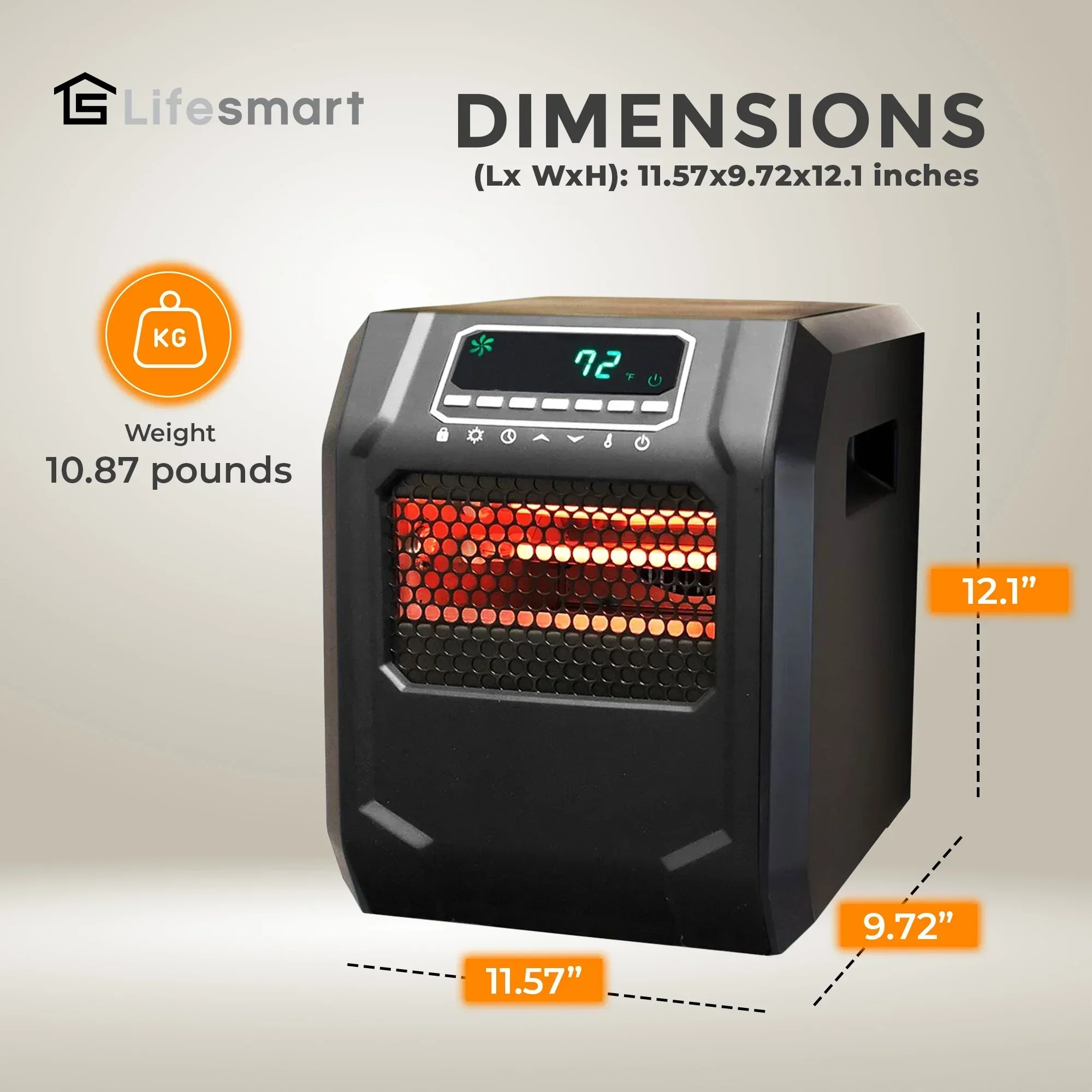 Lifesmart Infrared Quartz Space Heater, 4 Element 1500W, Black - Image 3