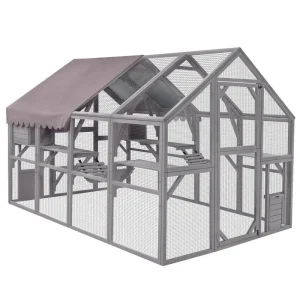 aivituvin Large Outdoor Cat Enclosure With 7 Platforms, 2 Bridges And 2 Small Houses