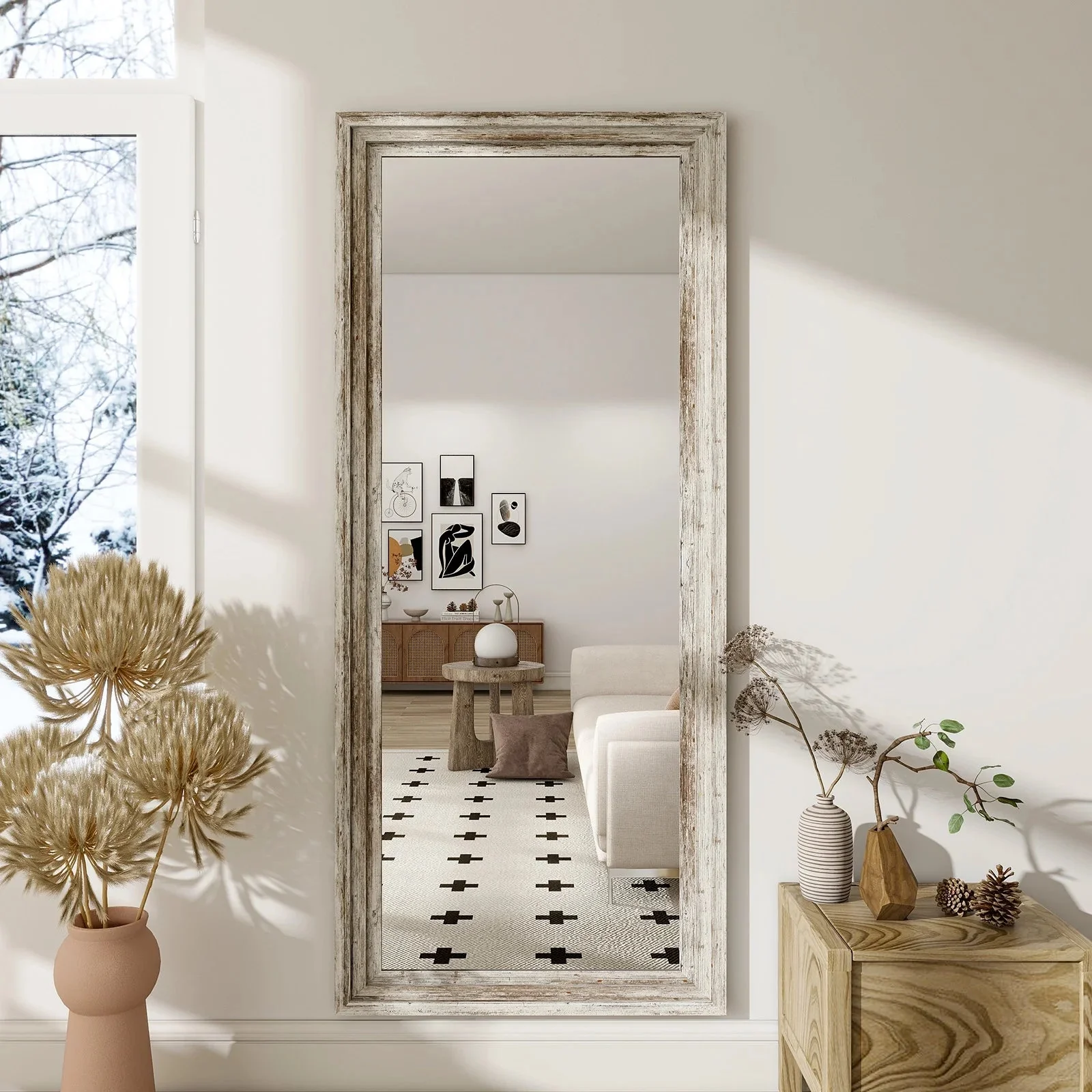 BEAUTYPEAK Full Length Floor Mirror With Stand, 64 x 21 in, Retro White - Image 8