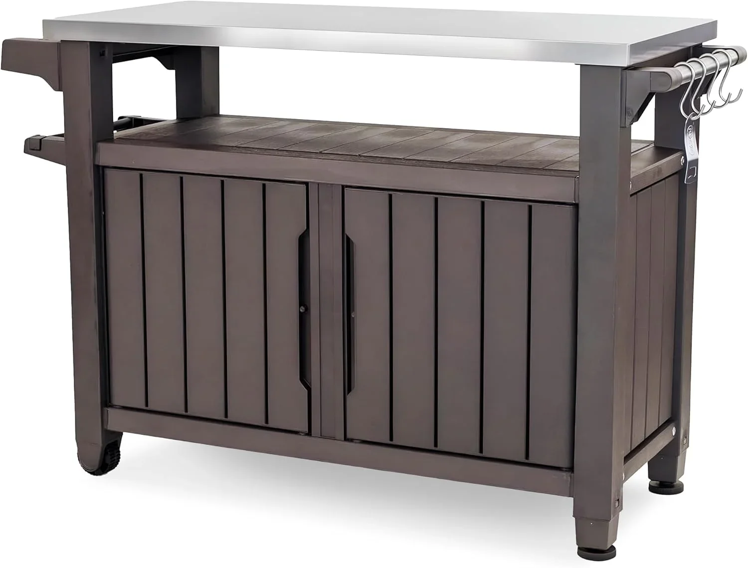 Keter Outdoor Rolling Table Cart for Food Prep, Storage, Bar & Grill, Dark Brown - Image 16