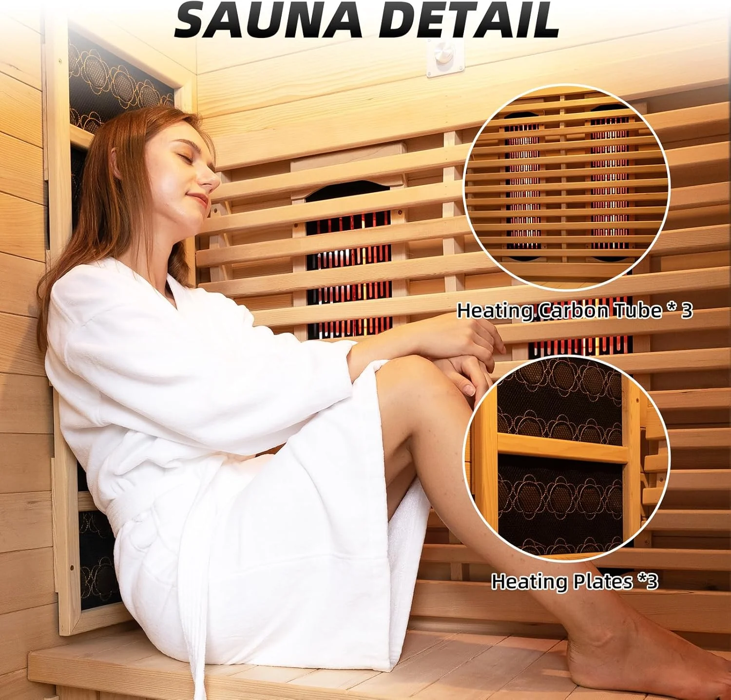 2-Person Red Light Far Infrared Indoor Sauna, 1750W/110V, Canadian Hemlock, 41.33in x 47.24in x 74.80in - Image 4