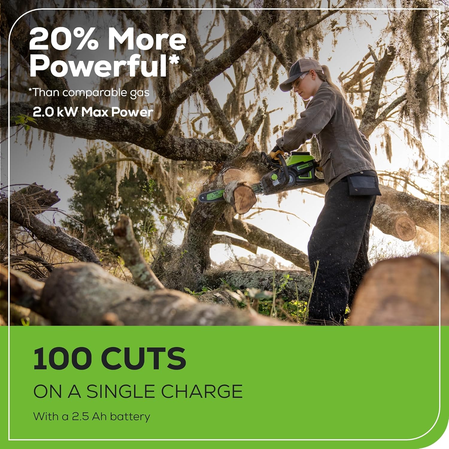 Greenworks 40V 16" Brushless Cordless Chainsaw, 4.0Ah Battery and Charger Included - Image 6