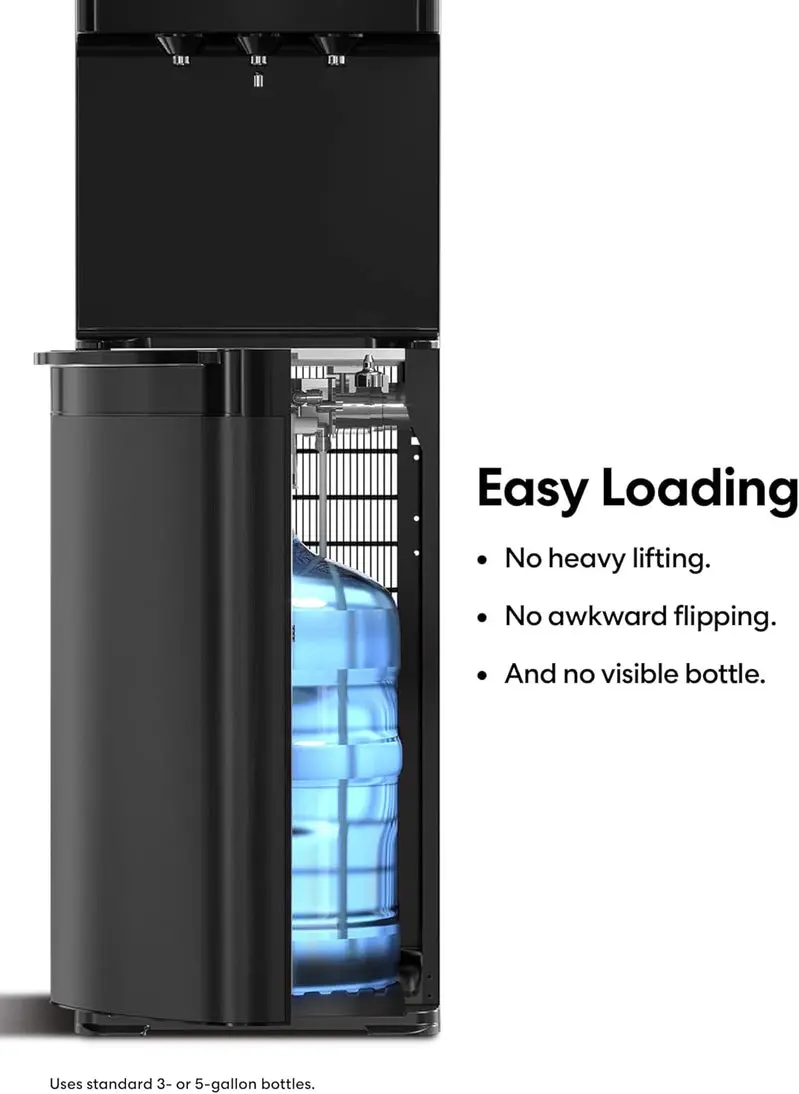 Self-Cleaning Bottom-Loading Water Cooler, Black Stainless Steel, 5 Gallons, 13.5in D x 12in W x 40.5in H - Image 5