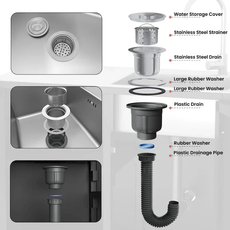 AECOJOY Stainless Steel Outdoor Kitchen Sink with Hose Hookup and Grill Prep Table Island Cabinets - Image 7
