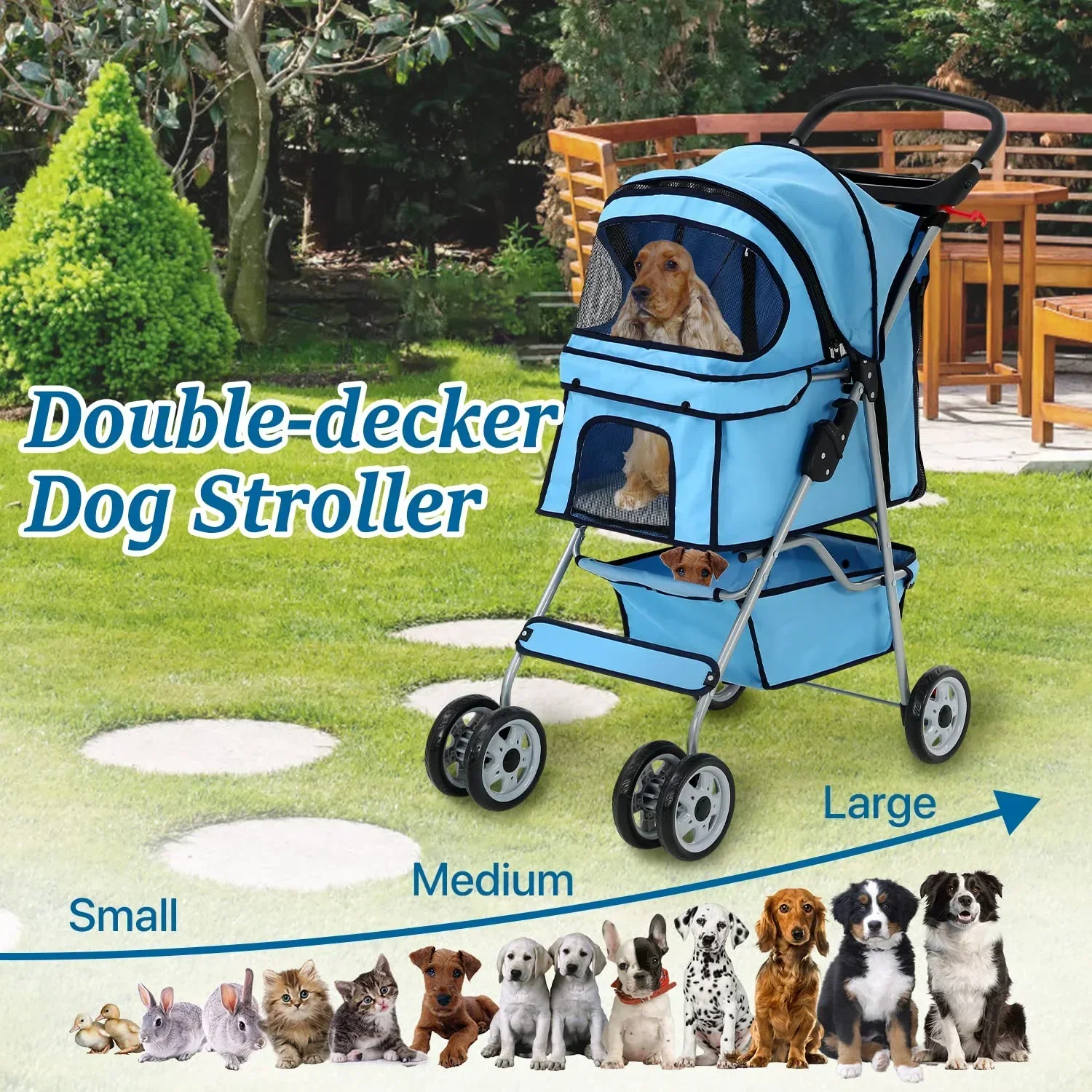 Dkelincs Folding Pet Stroller With Cup Holder And Storage Basket, Blue - 35 lbs - Image 4
