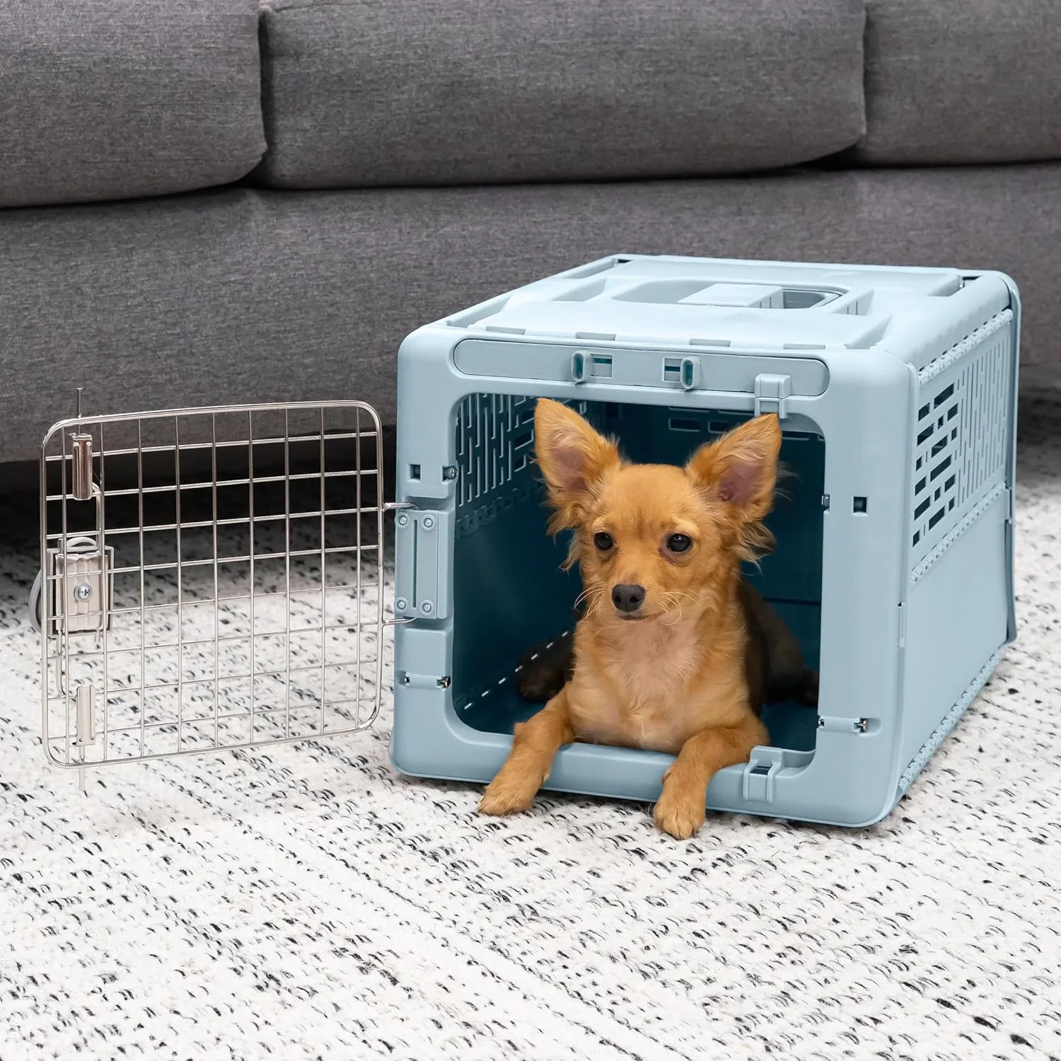 SportPet Designs Plastic Airline Approved Rolling Dog Kennel With Wire Door, XXX-Large, Gray, 48in L x 32in W x 36in H - Image 39