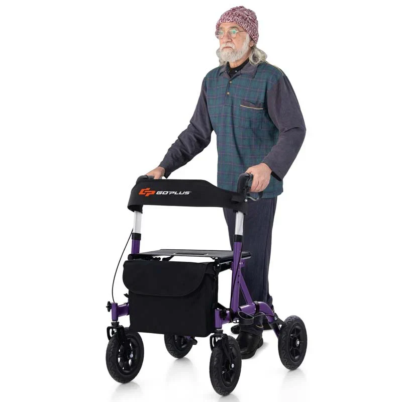 Foldable Rolling Rollator Walker With Seat, 9.5 Inch Pneumatic Wheels