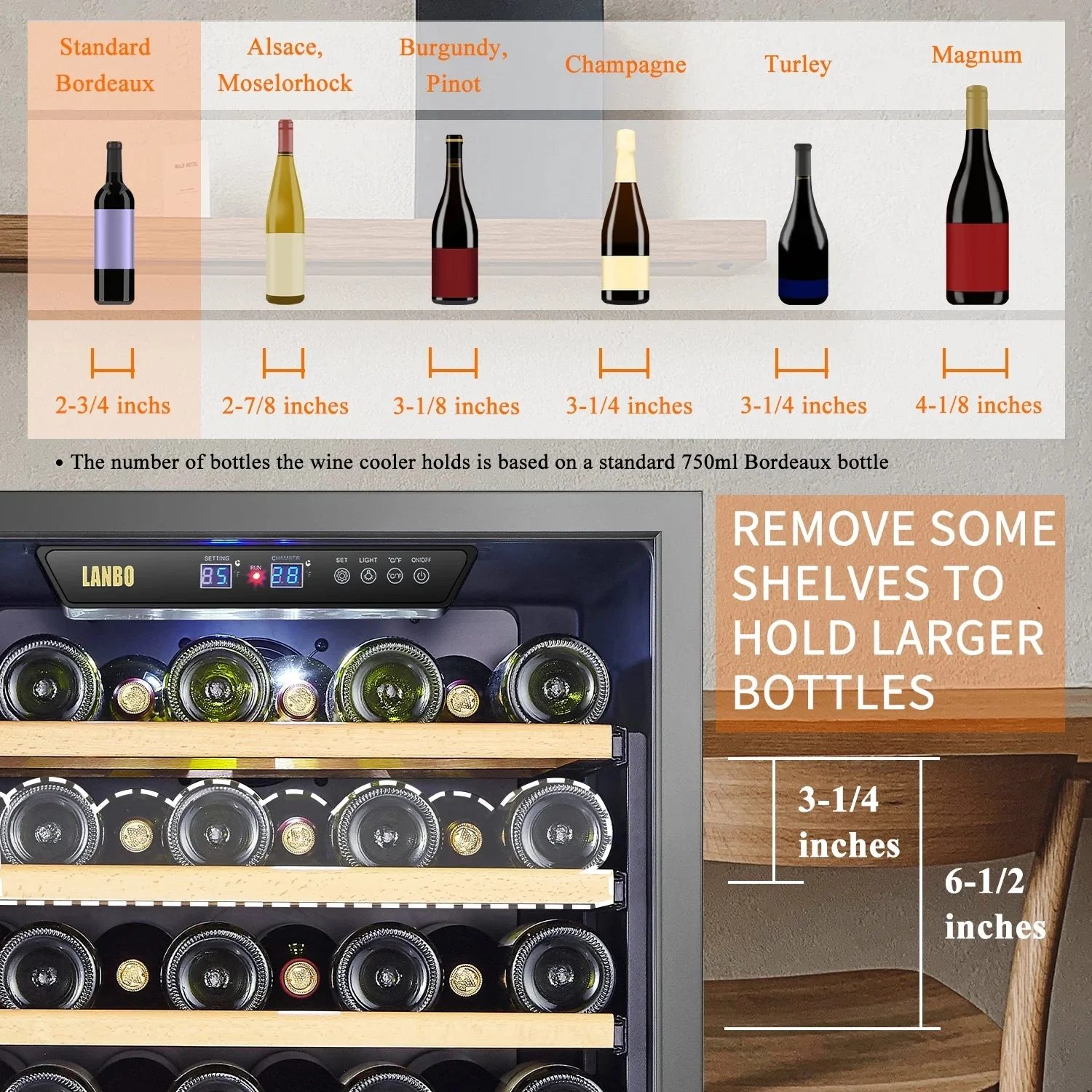 Lanbo 165 Bottle Built-In Black Single Zone Wine Cooler, 24 inch Width - LW177S - Image 4