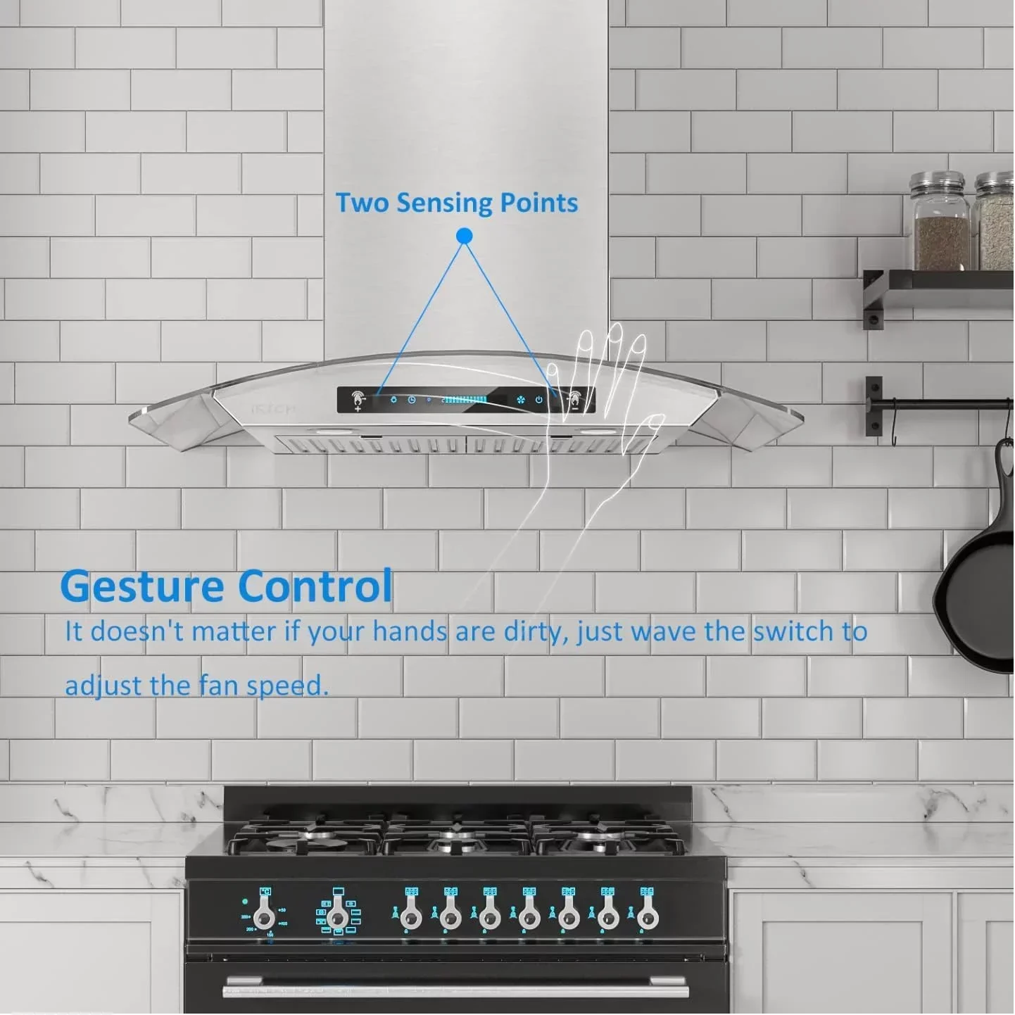 IKTCH Wall Mount Range Hood 30 Inch Tempered Glass Stainless Steel, 900 CFM - IKP03-30 - Image 4