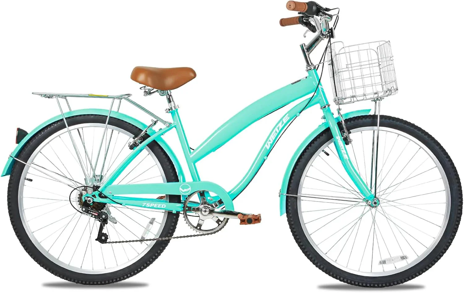 WEIZE Beach Cruiser Bike, 26 inch Commuter Bicycle for Adult Men and Women, 7-Speed/High-Carbon Steel/Front & Rear Fenders, Comfortable City Bikes with Rear Rack or Basket, Ergonomic Upright Design - Image 2