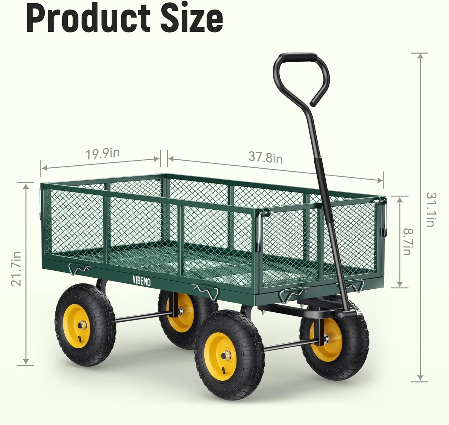 Steel Garden Cart, 2-in-1 1400 lbs Heavy Duty Utility Wagon, with Removable Mesh Sides to Convert into Flatbed, 240 U-Turn 13" Pneumatic Tires Garden Wagon for Farm Yard Lawn Garden Camping - Image 22