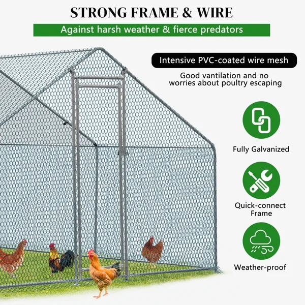 Al Fresco Metal Chicken Coop With Waterproof Cover, Silver, 10 x 10 ft - Image 3