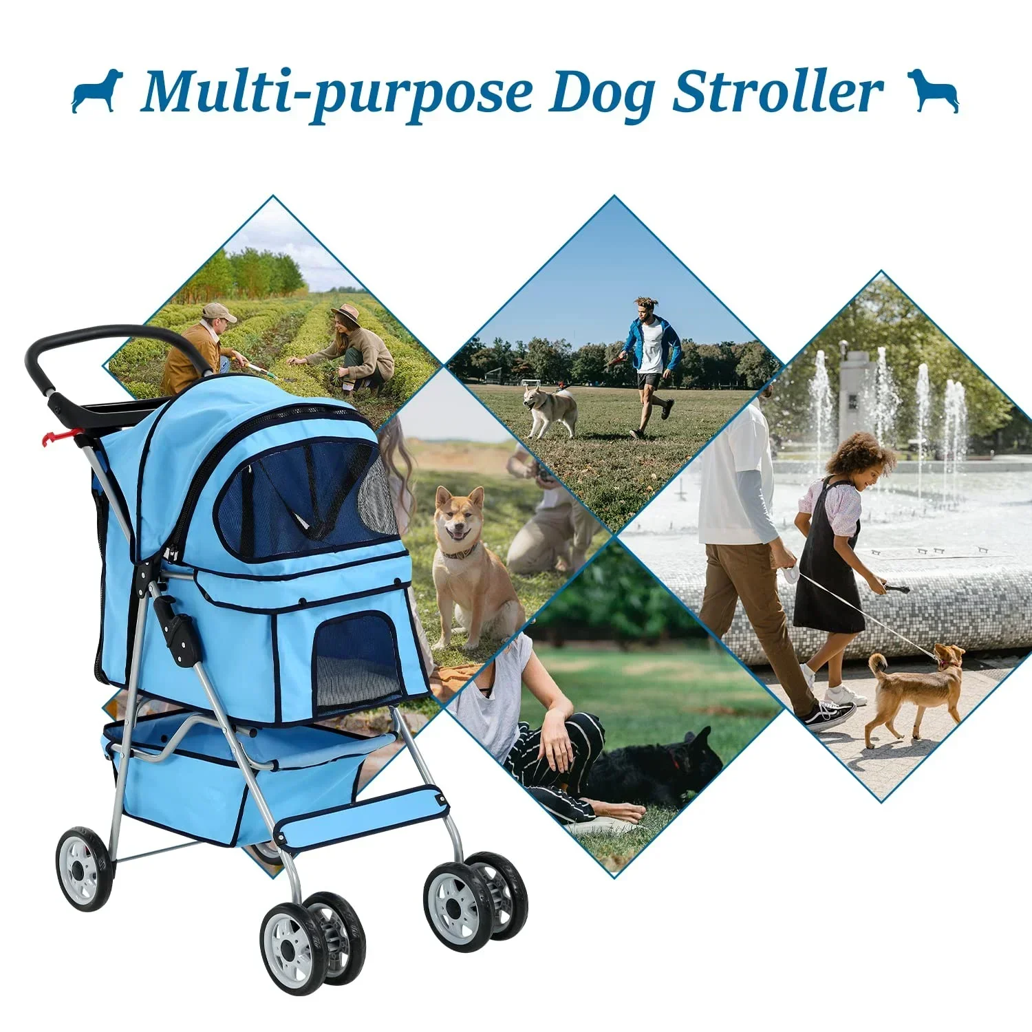 Dkelincs Folding Pet Stroller With Cup Holder And Storage Basket, Blue - 35 lbs - Image 5
