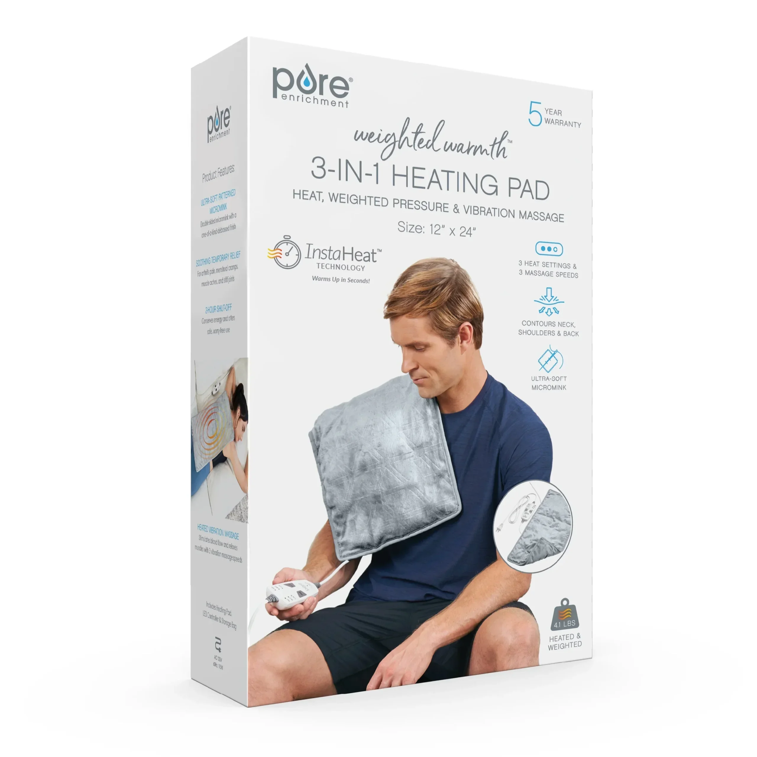 Pure Enrichment 3-in-1 Heating Pad, 12 in x 24 in, Steel Gray - WeightedWarmth - Image 8