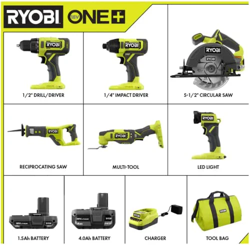 RYOBI ONE+ 18V Cordless 6-Tool Combo Kit with Drill, Impact Driver, Saw, Multi-Tool & LED Light - Image 6