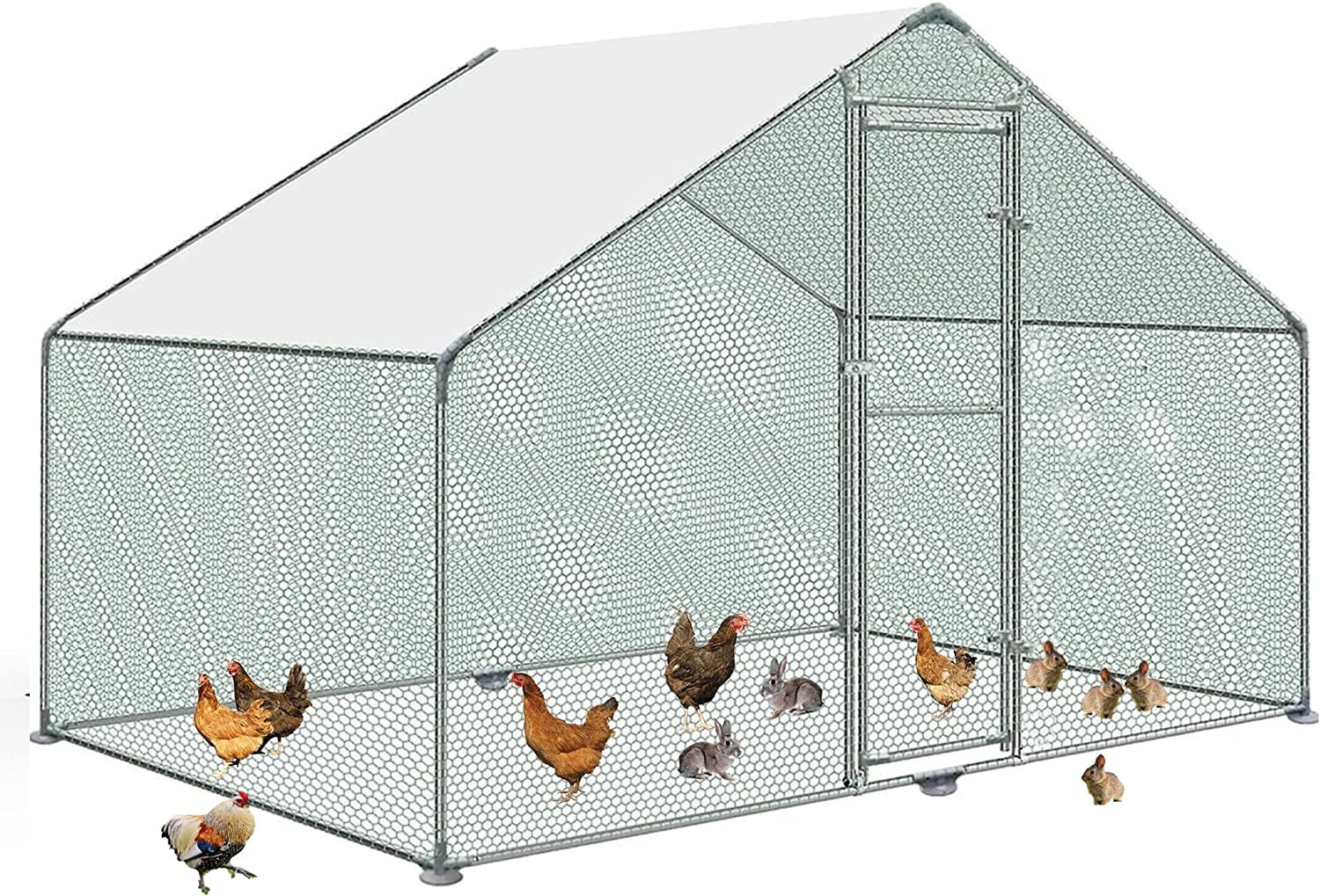 Metal Walk-In Chicken Run Cage With Cover, 10'L X 6.6'W X 6.56'H - Image 2