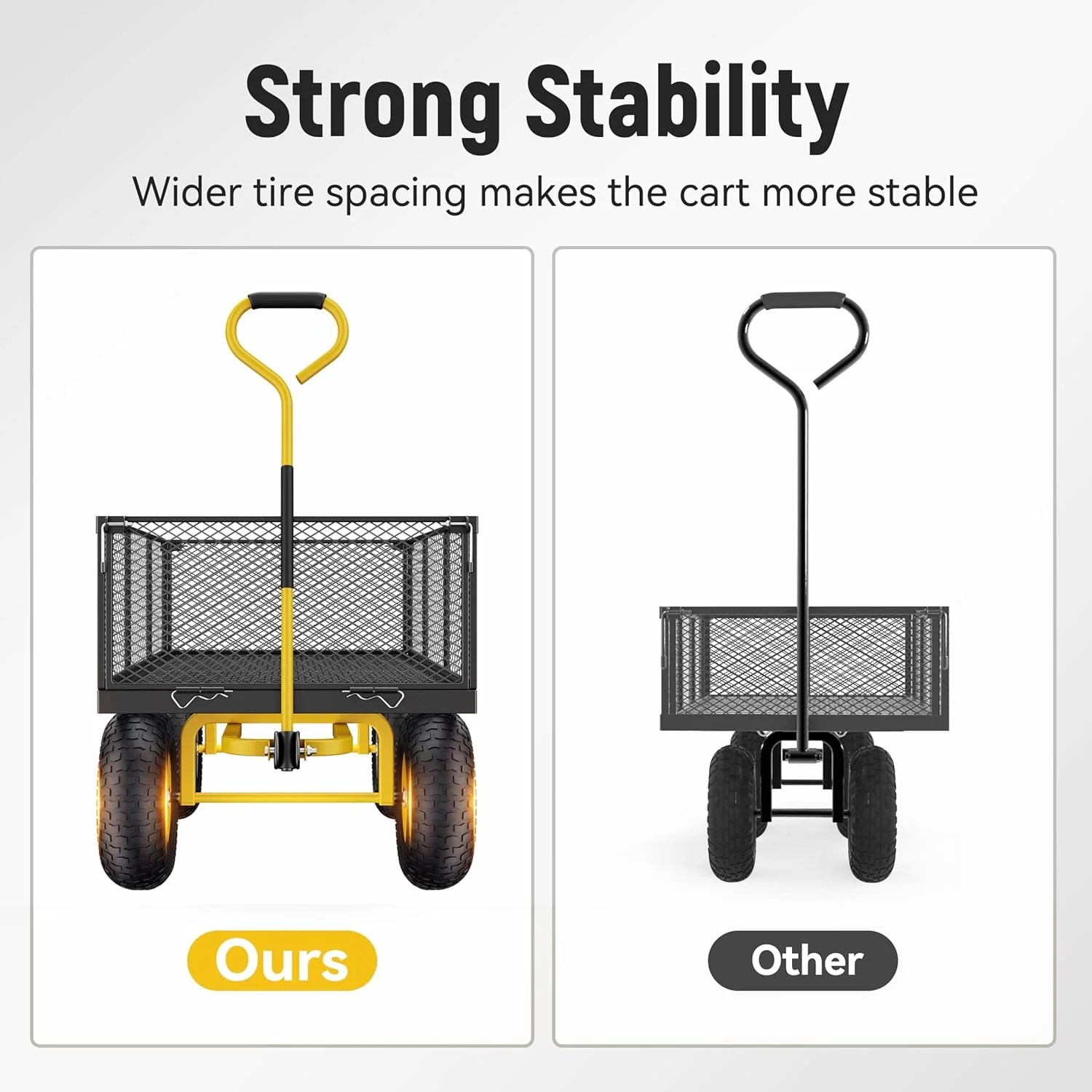 Steel Garden Cart 2-in-1 1400 lbs Heavy Duty Utility Wagon with Removable Mesh Sides to Convert into Flatbed 240?? U-Turn 13" Pneumatic Tires Garden Wagon for Farm Yard Lawn Garden Camping - Image 9