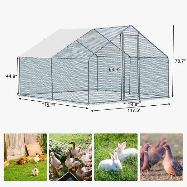 Al Fresco Metal Chicken Coop With Waterproof Cover, Silver, 10 x 10 ft - Image 6
