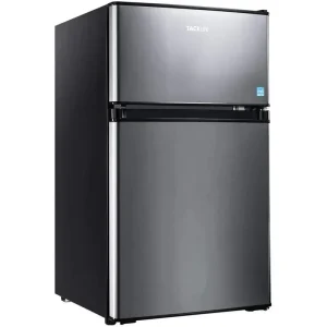 Compact 3.1 Cu.Ft 2-Door Mini Fridge With Freezer Compartment, LED Light, Stainless Steel Sliver - HPVFR310