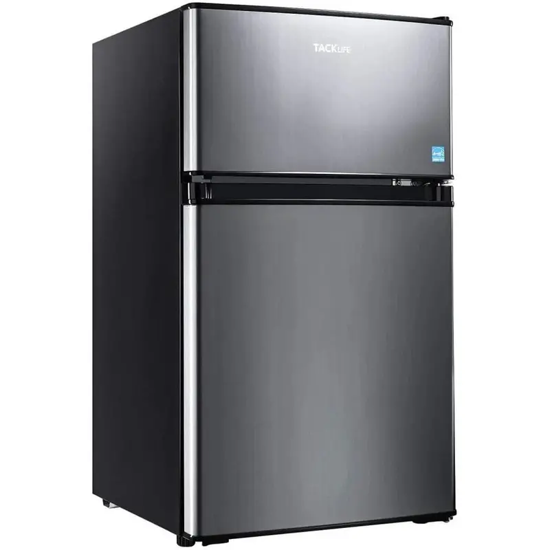 Compact 3.1 Cu.Ft 2-Door Mini Fridge With Freezer Compartment, LED Light, Stainless Steel Sliver - HPVFR310