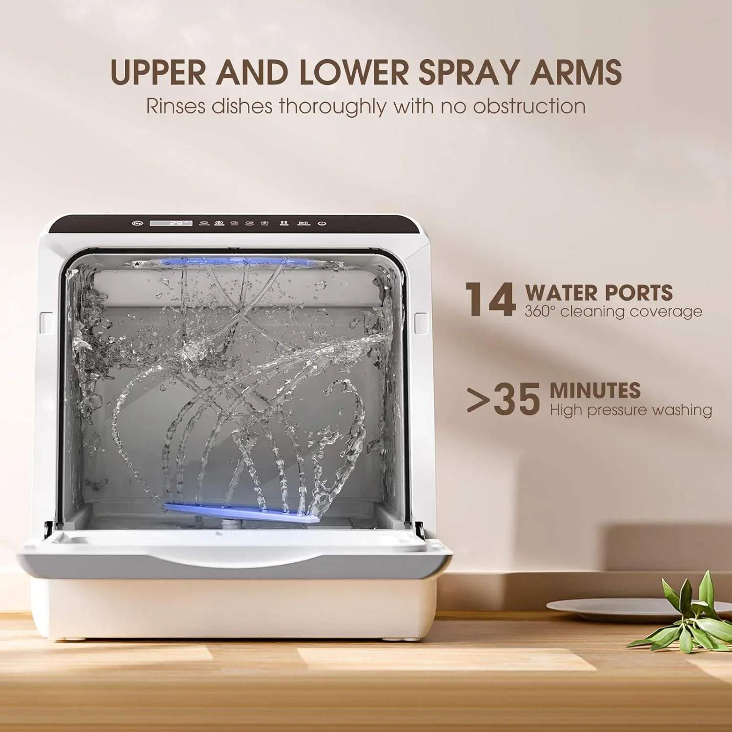 NOVETE Countertop Dishwasher, 5 L Water Tank, 5 Programs, White - TDQR01 - Image 5