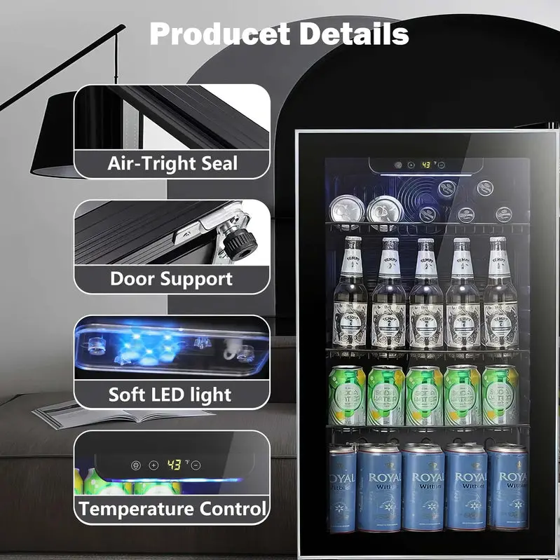 Auseo 126-Can Beverage Cooler, 3.2 Cu Ft, Glass Door, Black - Image 4