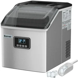 Stainless Steel Countertop Ice Maker, 48 lbs/24h, Silver, Self-Cleaning LCD Display