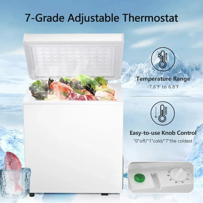 Compact Freestanding Chest Freezer, 1.8 Cu. Ft., Bottom Drain, 7-Tier Thermostat Control - Image 7