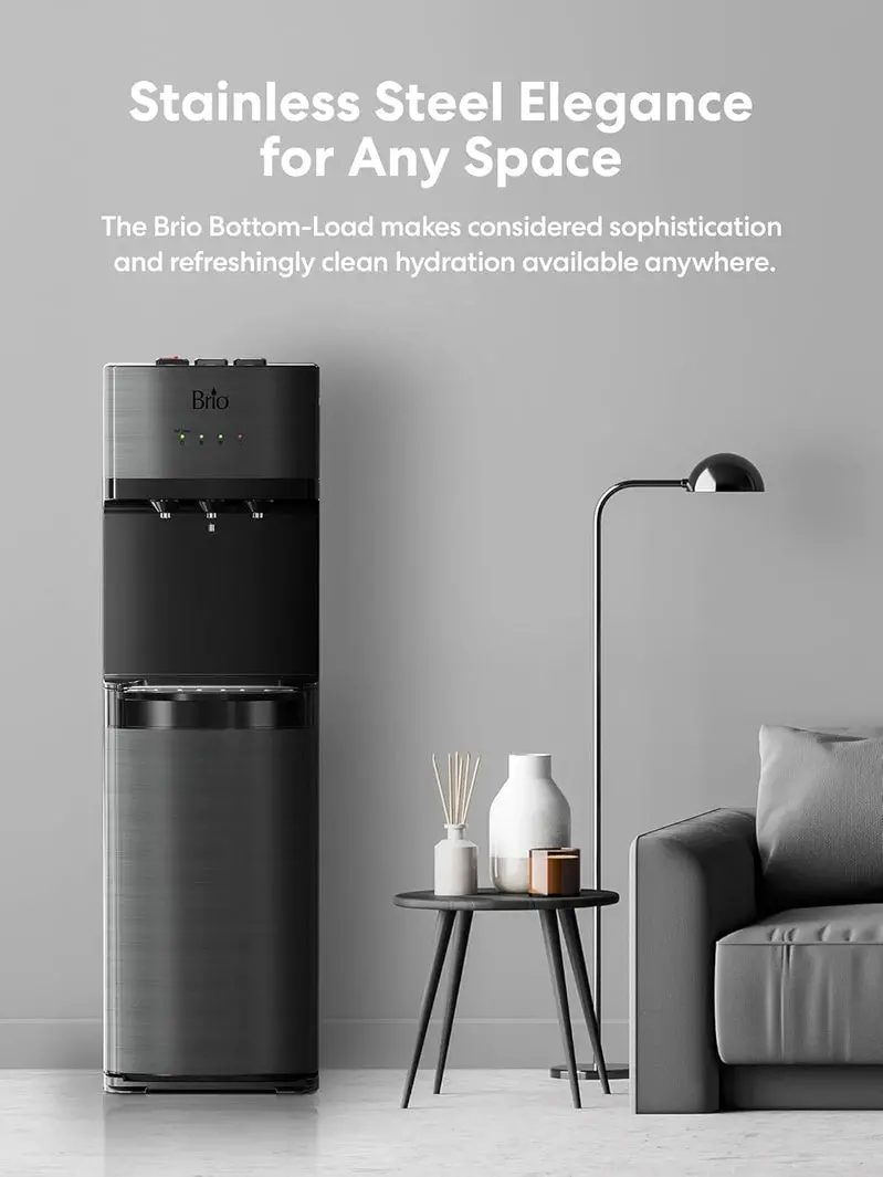 Self-Cleaning Bottom-Loading Water Cooler, Black Stainless Steel, 5 Gallons, 13.5in D x 12in W x 40.5in H - Image 4