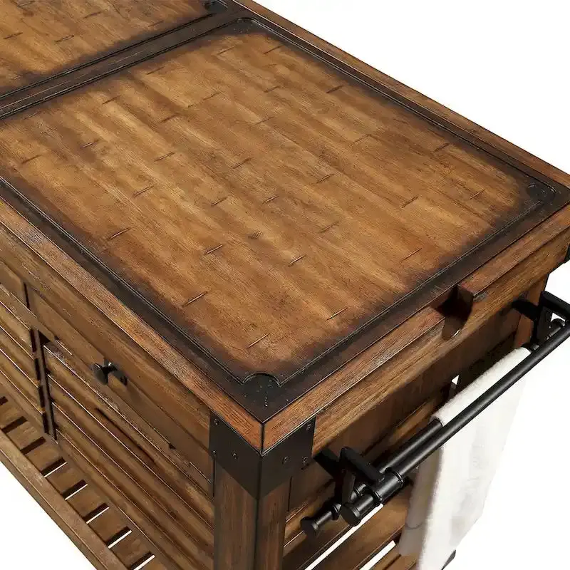 Kitchen Cart Rolling Island With 3 Storage Drawers - Distressed Chestnut - Image 5