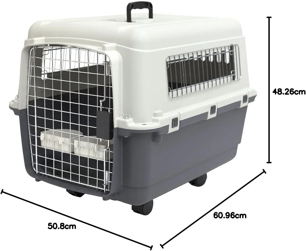 SportPet Designs Plastic Airline Approved Rolling Dog Kennel With Wire Door, XXX-Large, Gray, 48in L x 32in W x 36in H - Image 29